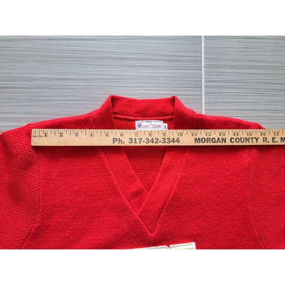 Vintage 70's East-Tenn Varsity Red Official Award Sweater Chenille "CG" Patch M - Picture 5 of 10